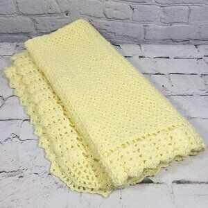 Handmade Crocheted Afghan Baby Blanket 40" Square Lemon Yellow Scallop Edge